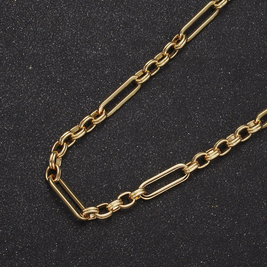 24k gold filled paper clip chain with cable link, approx. 6mm width chain by yard, wholesale bulk roll chain for jewelry making, 656