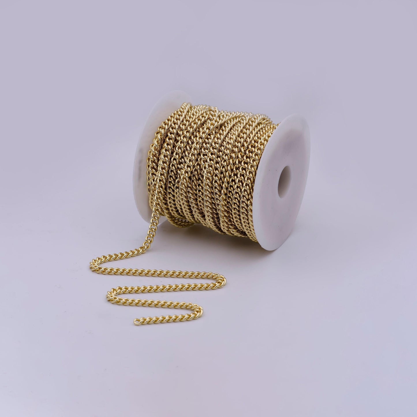 5.8mm gold cuban curb chain by yard, 24k gold filled wholesale bulk curb roll chain for jewelry making | roll-567