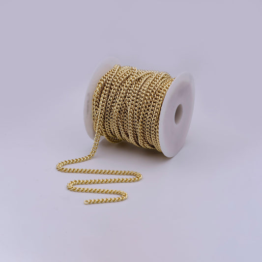 5.8mm gold cuban curb chain by yard, 24k gold filled wholesale bulk curb roll chain for jewelry making | roll-567