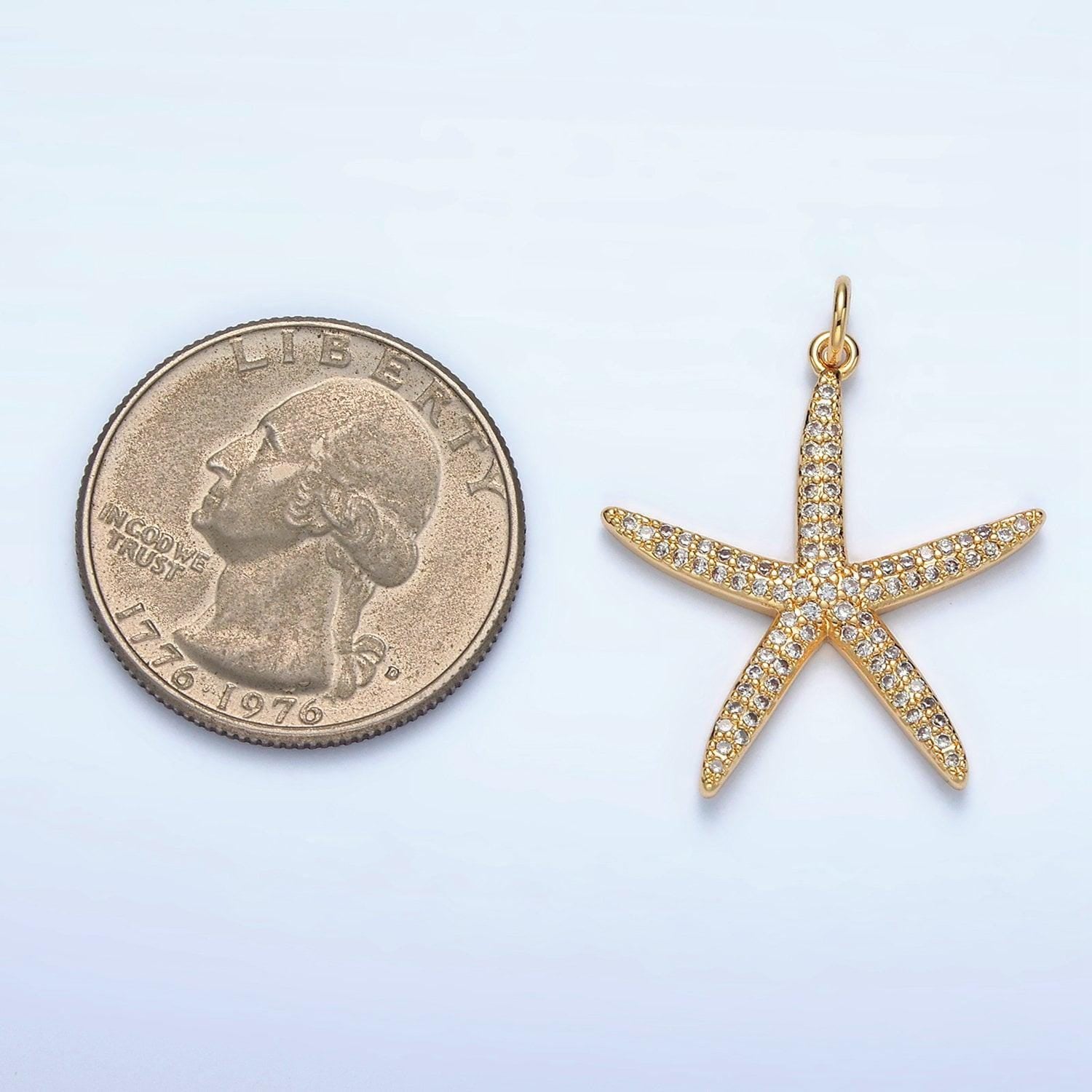 16k gold filled thin starfish micro pave cz clear stone pendant, minimalistic animal star fish dainty crystal cz charm | x-195