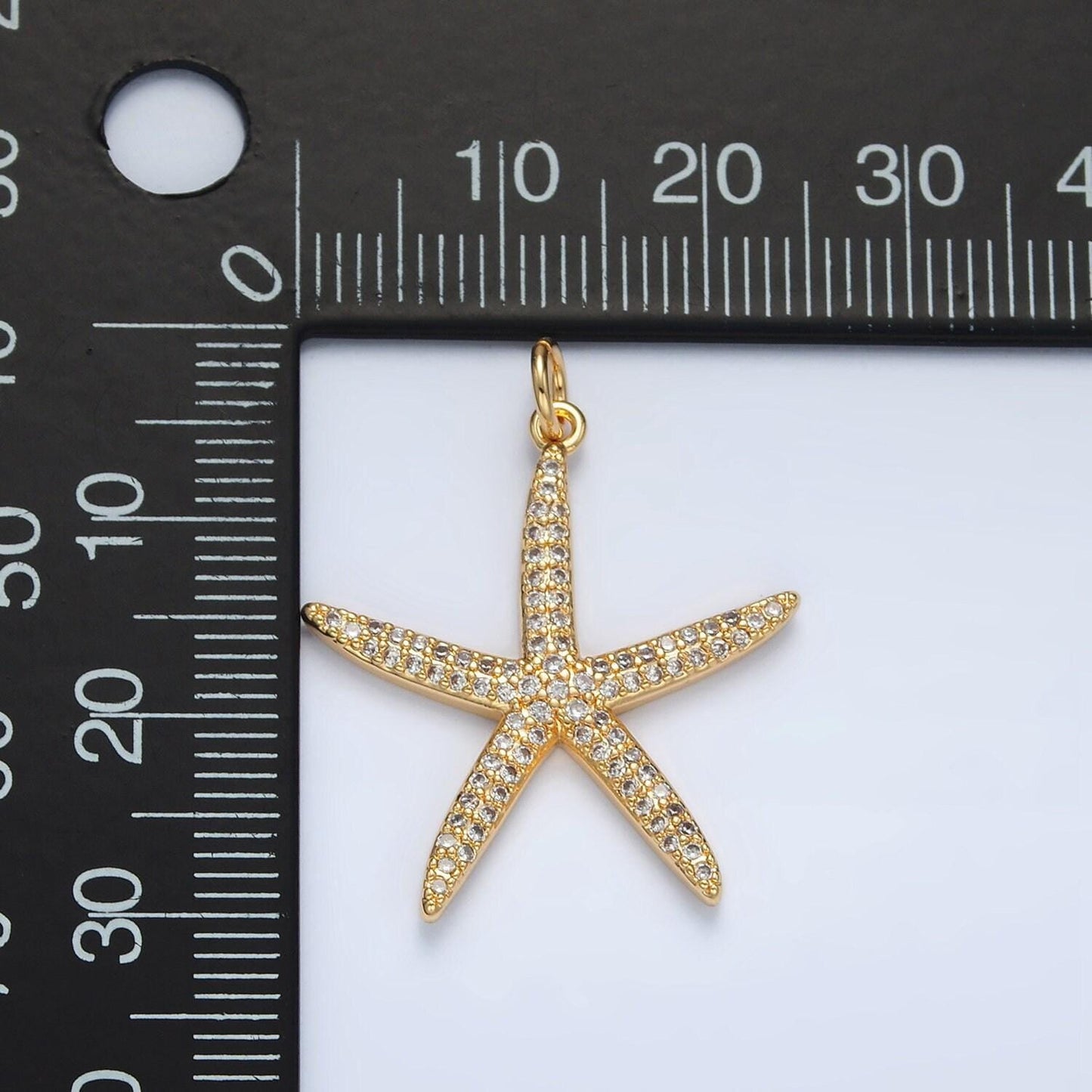 16k gold filled thin starfish micro pave cz clear stone pendant, minimalistic animal star fish dainty crystal cz charm | x-195