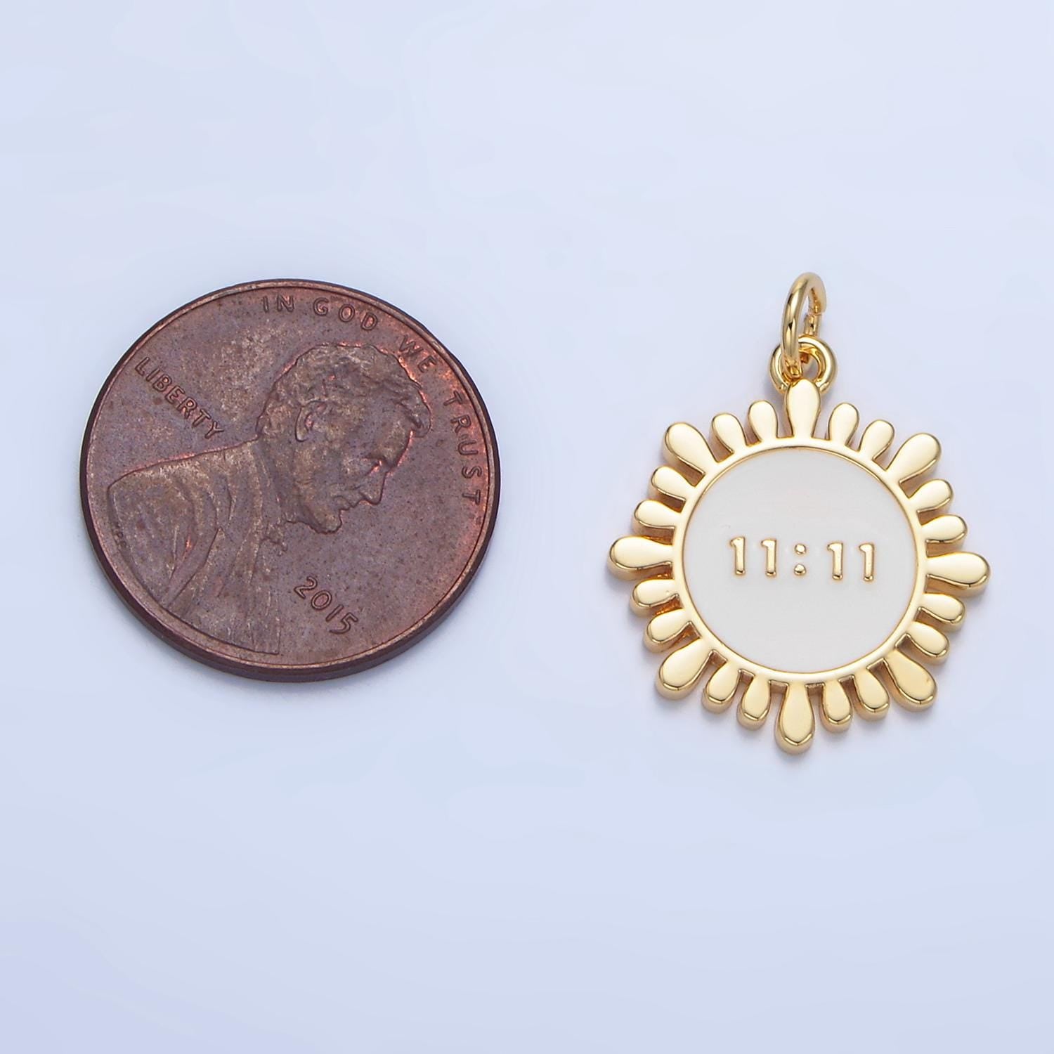 White '11:11' lucky angel number 24k gold filled charm | x-837