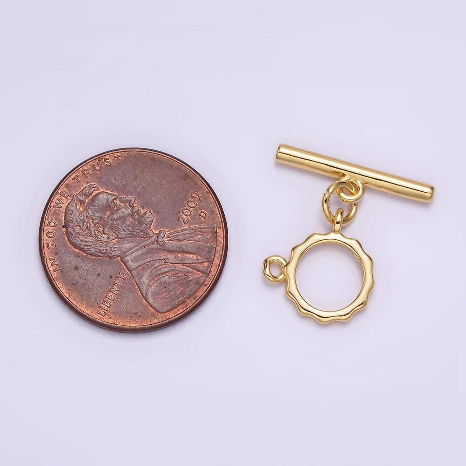 Dainty gold toggle clasp, gold round ot clasp fancy design with link for charm bulk supply for bracelet necklace component z-445