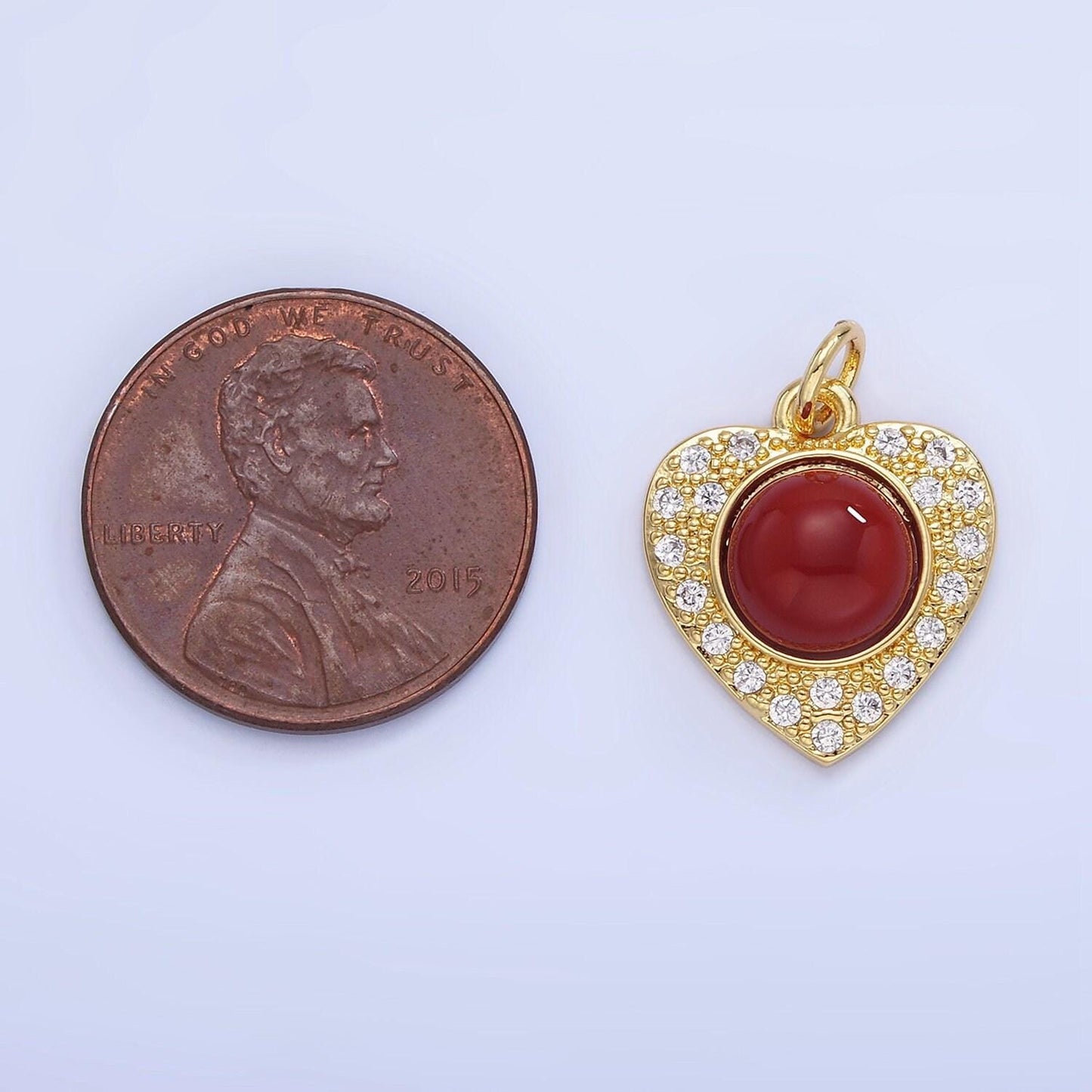 14k gold filled malachite, carnelian micro paved cz heart charm | w-565