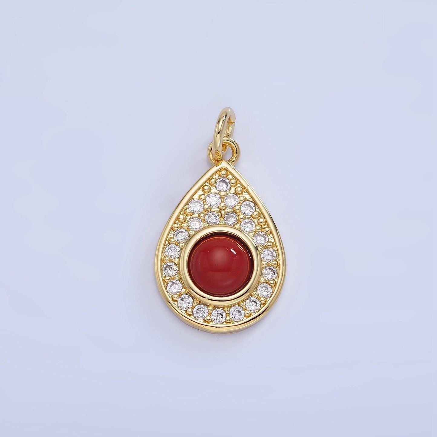Dainty micro pave 14k gold filled red carnelian teardrop charm turquoise bead stone geometric charm necklace bracelet supply | w-564