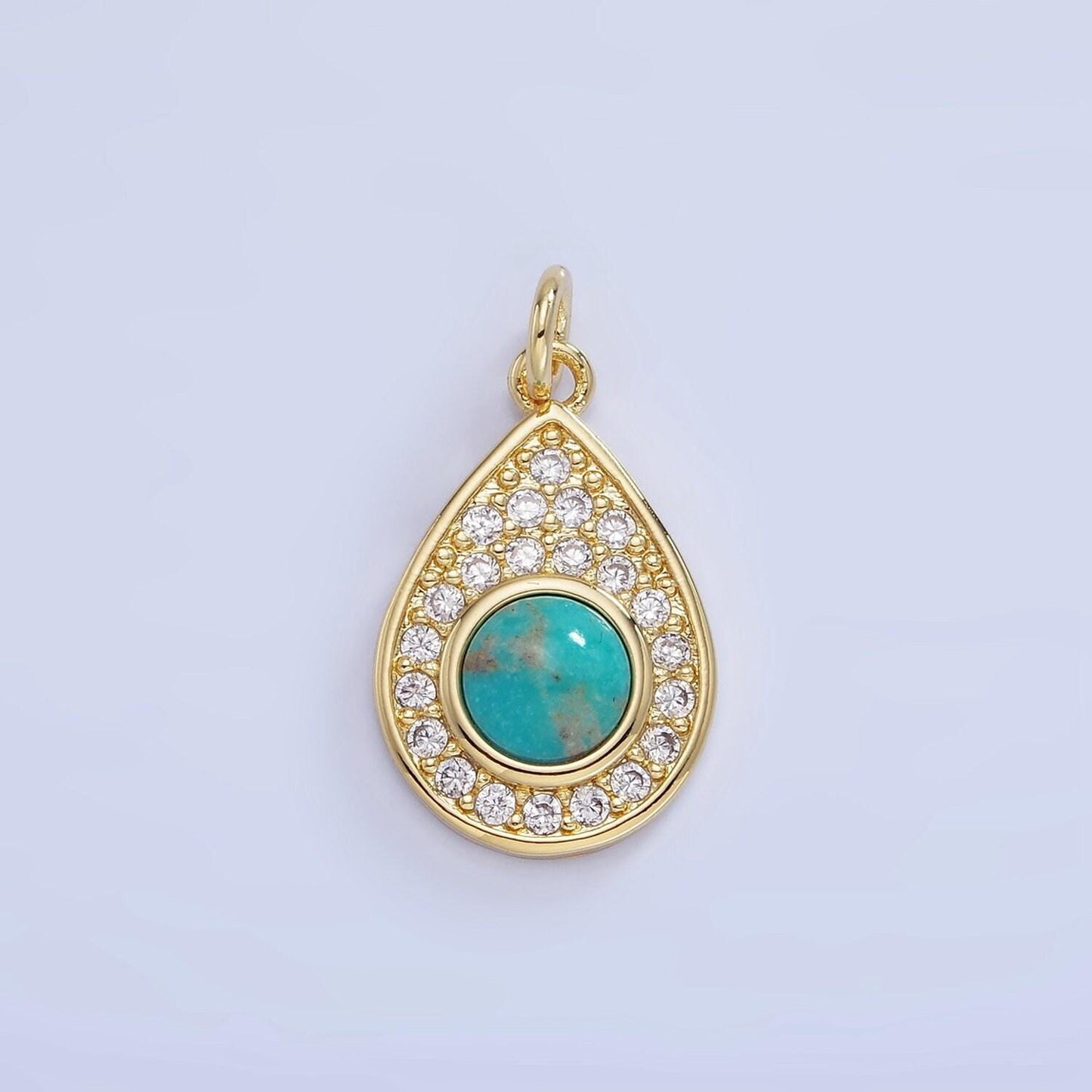 Dainty micro pave 14k gold filled red carnelian teardrop charm turquoise bead stone geometric charm necklace bracelet supply | w-564