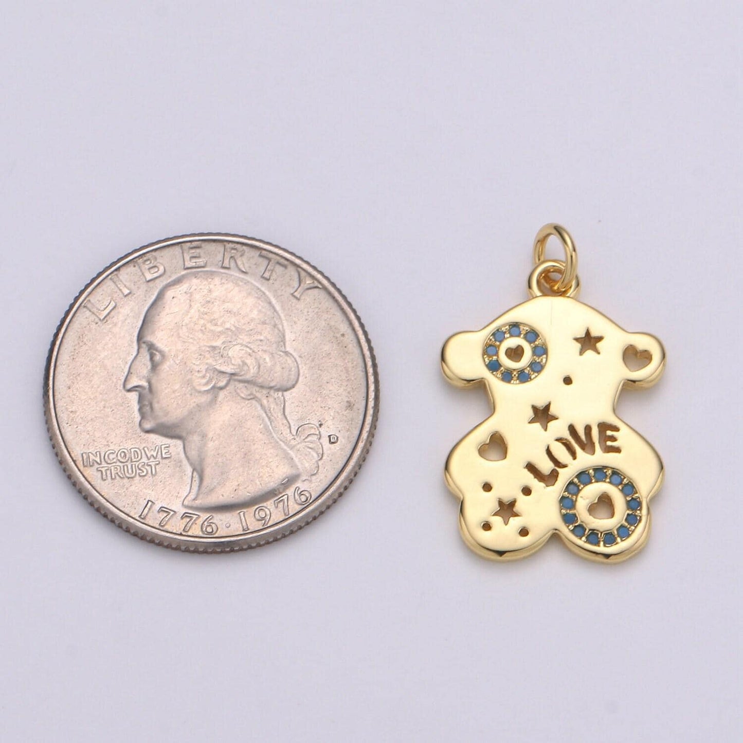 14k gold bear pendant,love pendant, blue cubic paved earing diy, panda charm, love charm, teddy bear charm, friendship charm