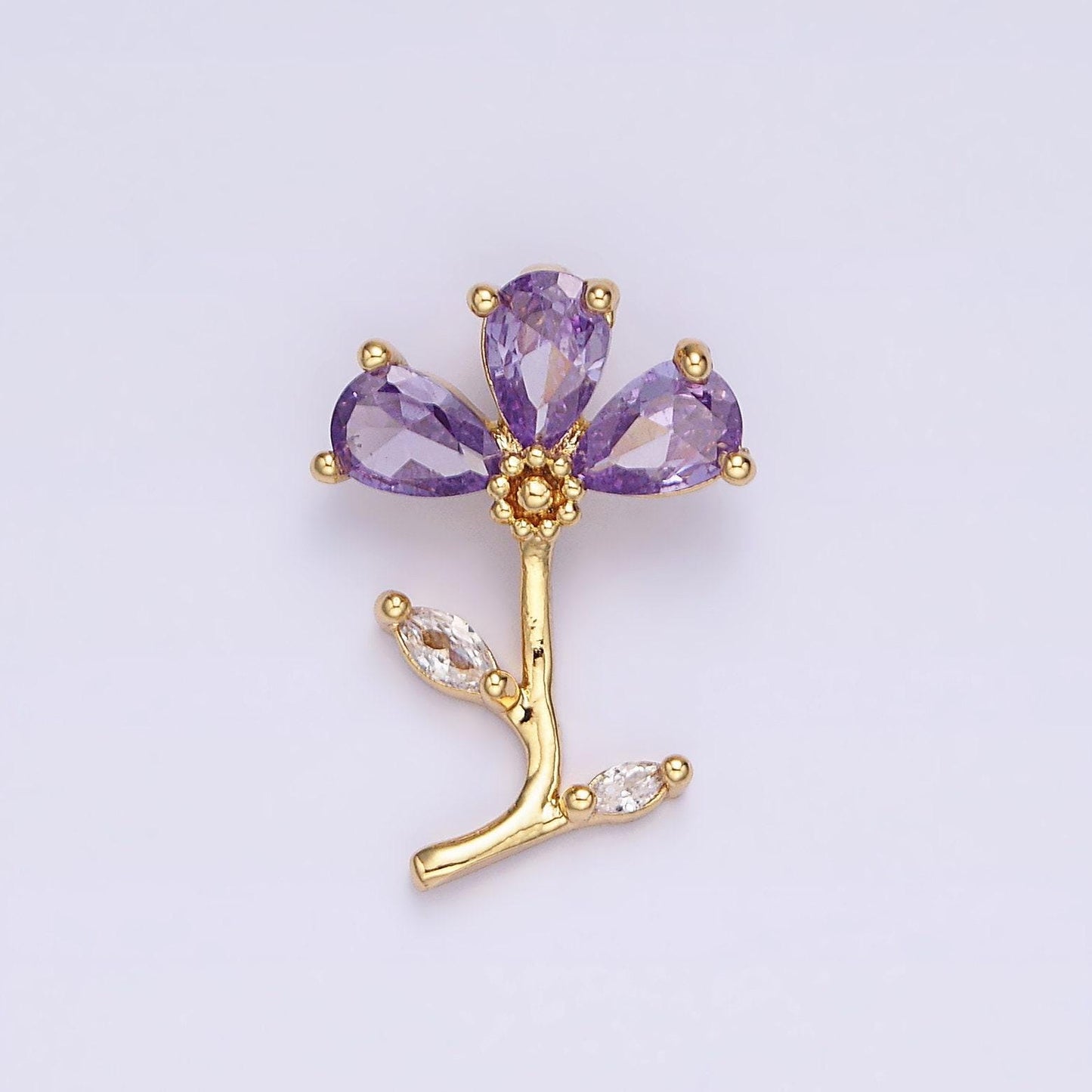 14k gold filled clear, pink, purple teardrop cz flower marquise leaf charm | aa639 - aa641