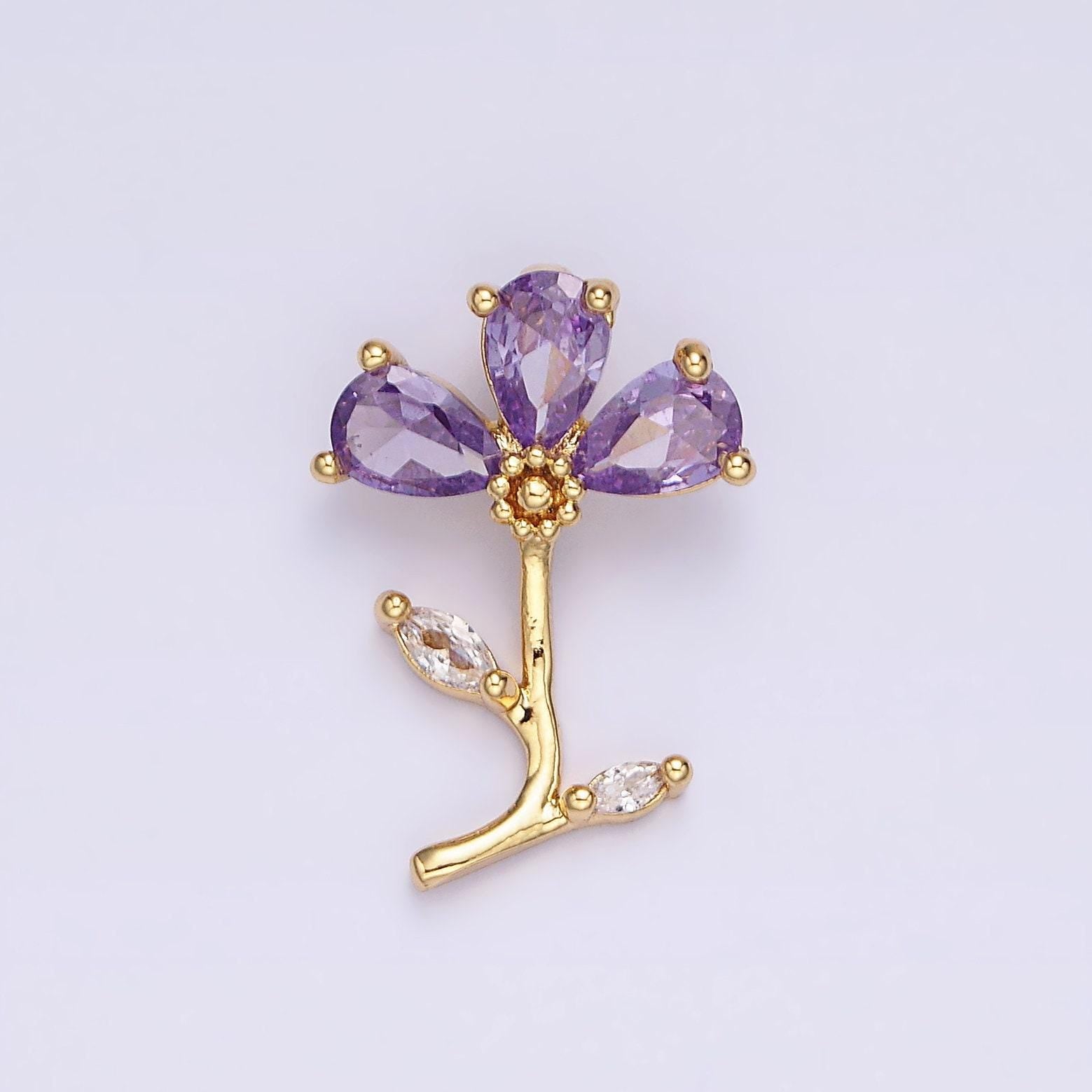 14k gold filled clear, pink, purple teardrop cz flower marquise leaf charm | aa639 - aa641