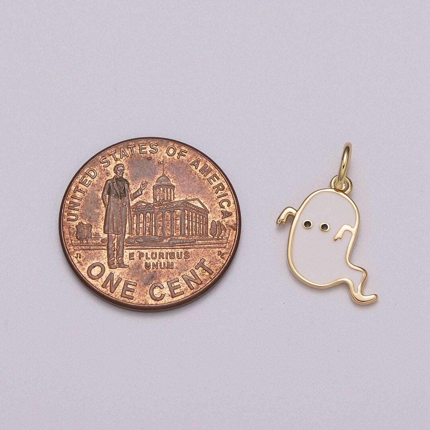 Dainty gold white ghost charm, gold enamel cute scary haunted halloween pendant jewelry inspired
