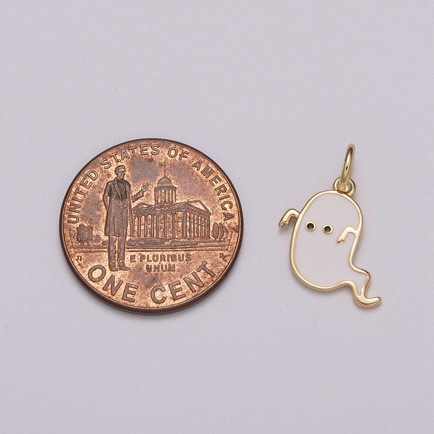 Dainty gold white ghost charm, gold enamel cute scary haunted halloween pendant jewelry inspired