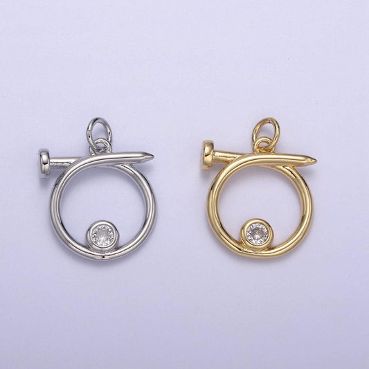 Dainty looped nail pendant in gold/silver w/ clear cz stone | diy fashion jewelry charm add on necklace bracelet earring | n-807 n-808