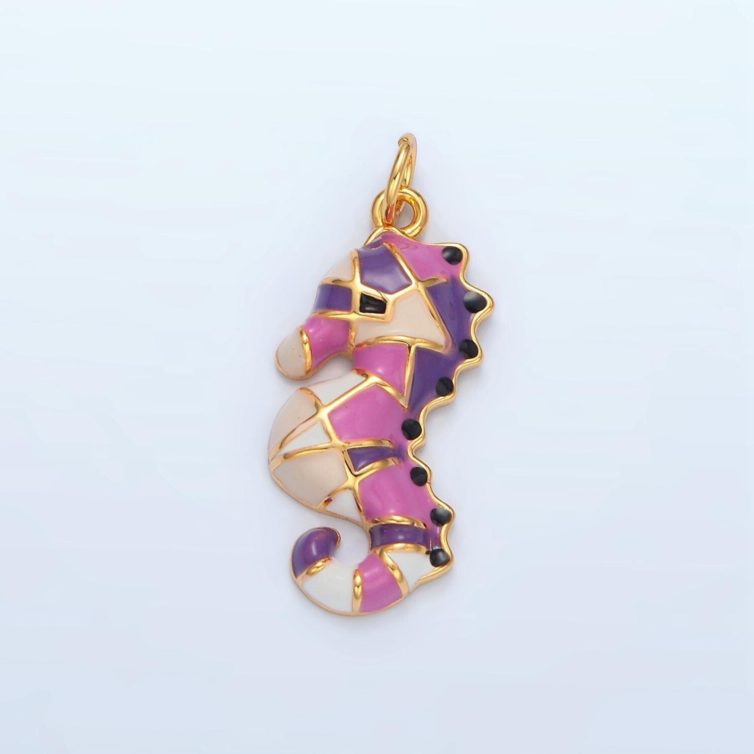 14k gold filled multicolor enamel sea horse kids animal charm | ac-173