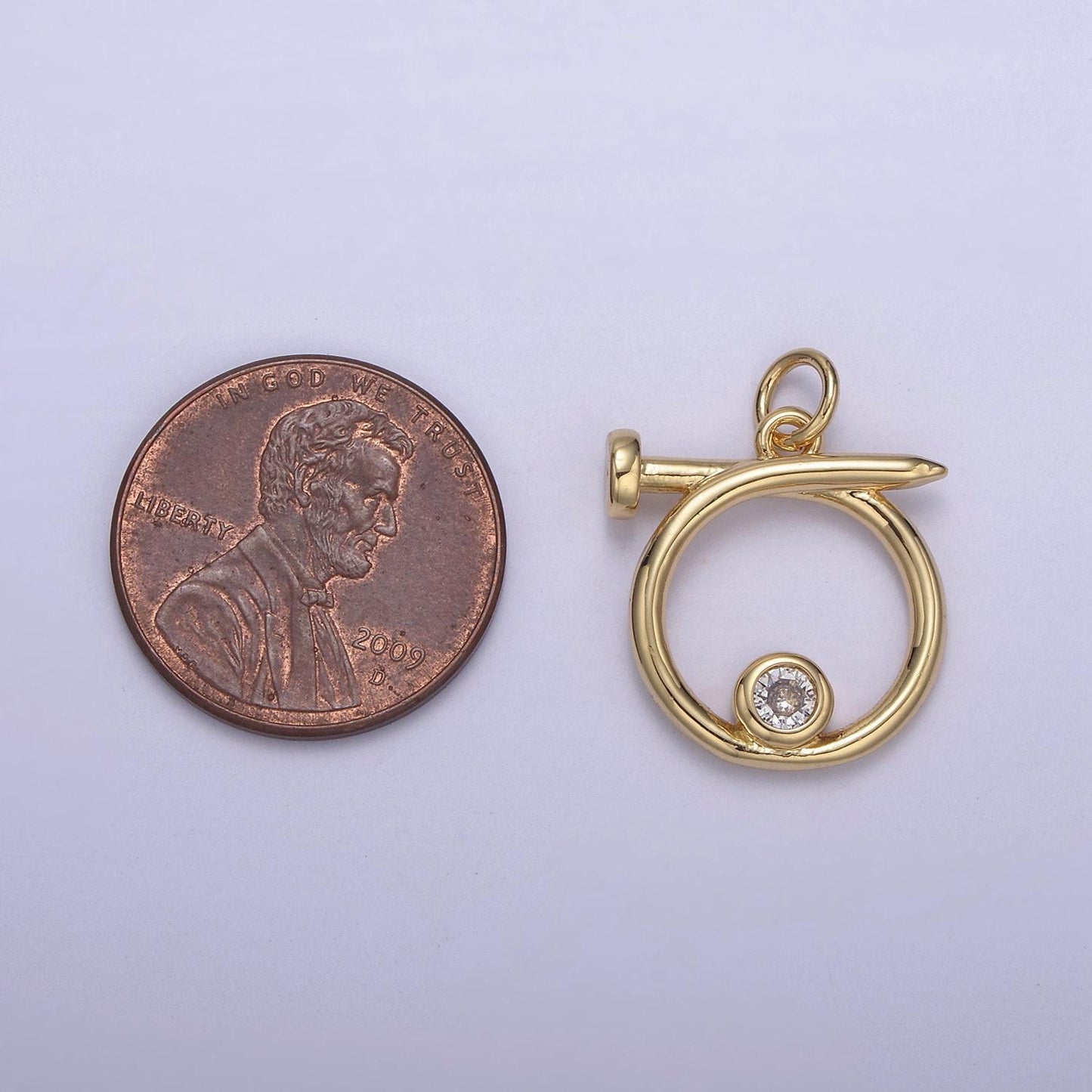 Dainty looped nail pendant in gold/silver w/ clear cz stone | diy fashion jewelry charm add on necklace bracelet earring | n-807 n-808
