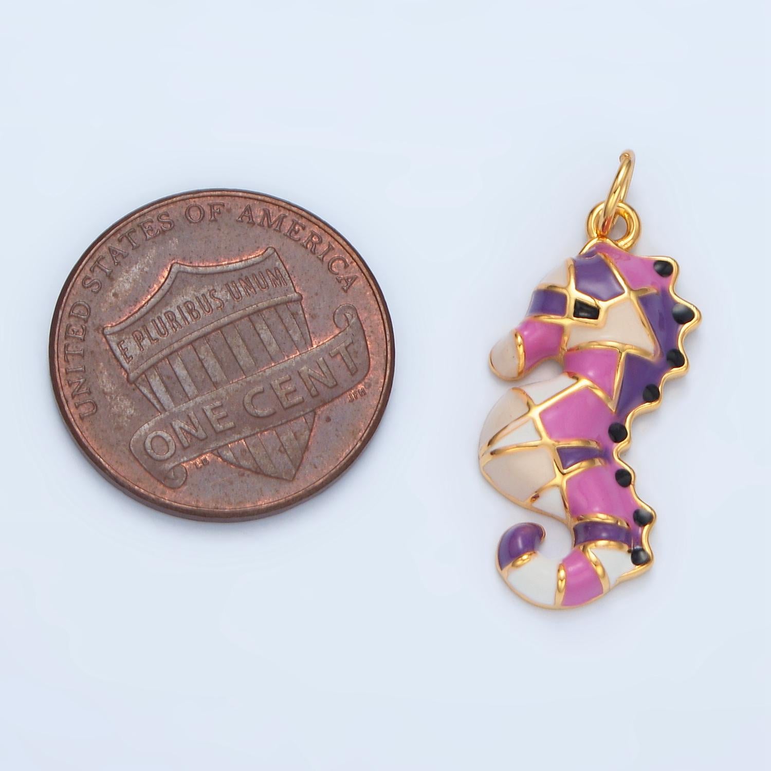 14k gold filled multicolor enamel sea horse kids animal charm | ac-173