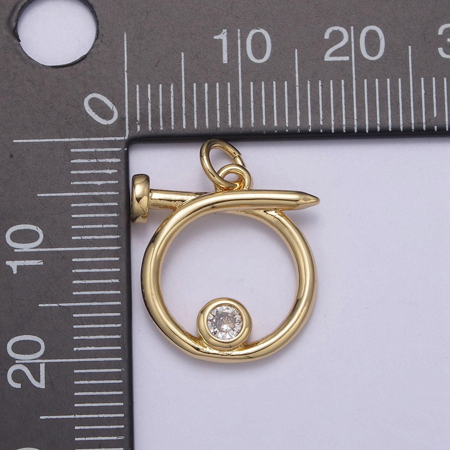 Dainty looped nail pendant in gold/silver w/ clear cz stone | diy fashion jewelry charm add on necklace bracelet earring | n-807 n-808