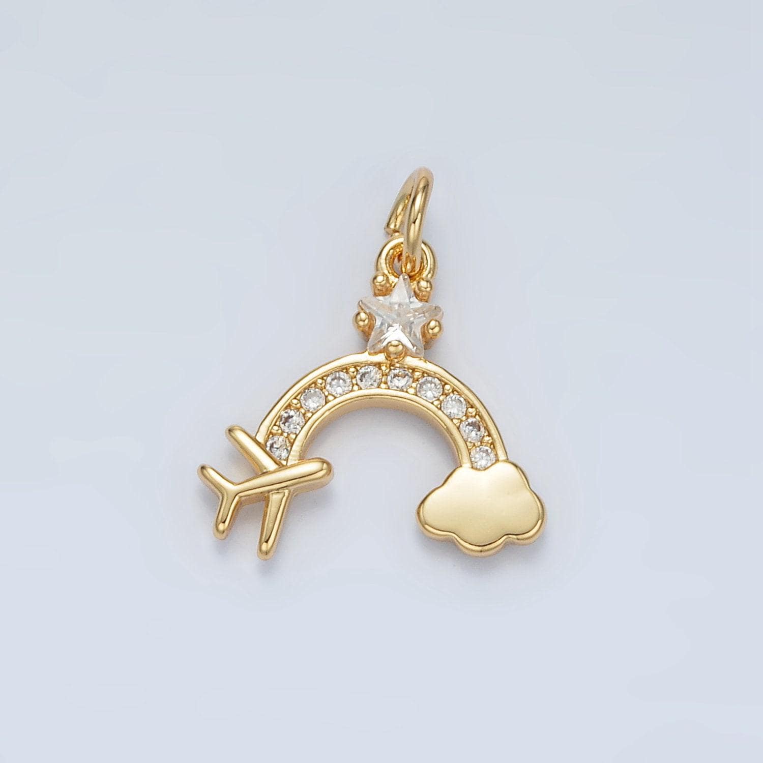 24k gold filled rainbow charm flying airplane traveling add-on charm | ag854