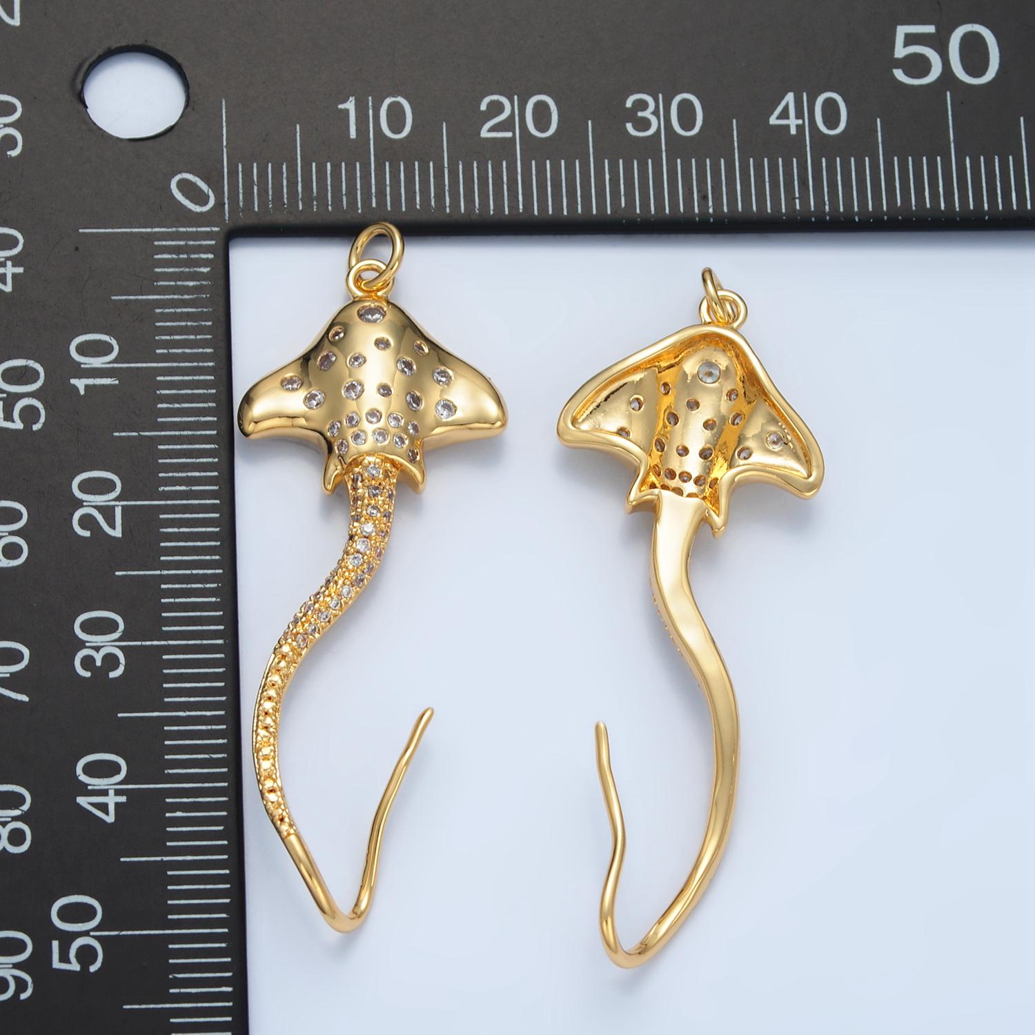 14k gold filled long tail stingray cz micro paved pendant | ag-884