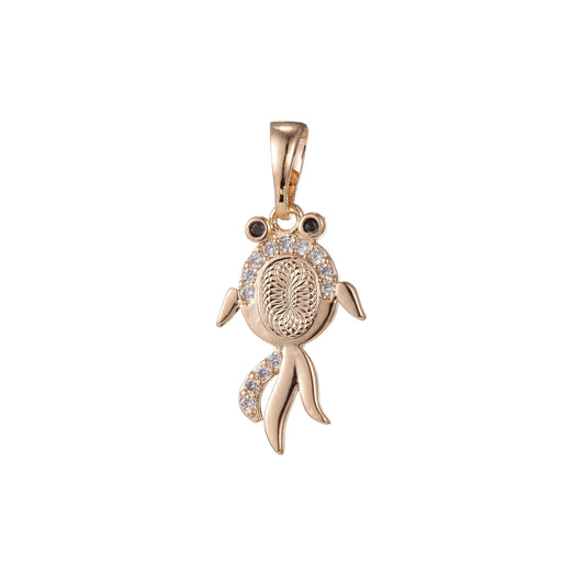 1pc 18k gold micro pave cz gold fish pendant charm, micro pave cz pendant charm, fish pendant, for diy jewelry, 1343