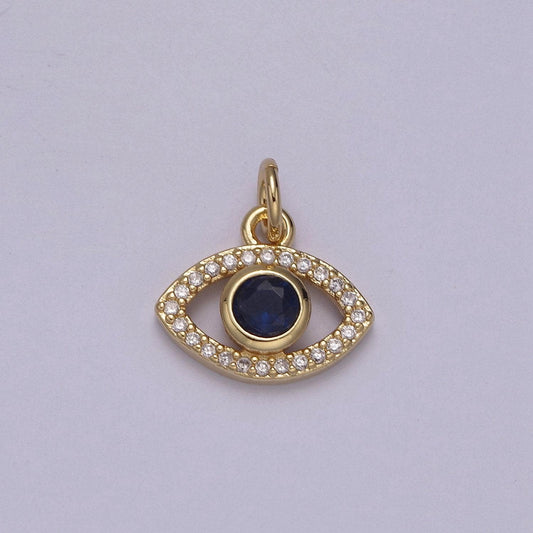 Dainty gold evil eye charm, micro pave blue evil eye pendant mini charm for diy add on bracelet earring minimalist necklace | n-917