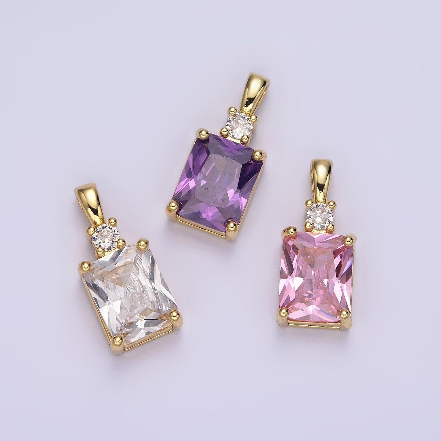 14k gold filled purple, pink, clear baguette square cz pendant | aa659 - aa661