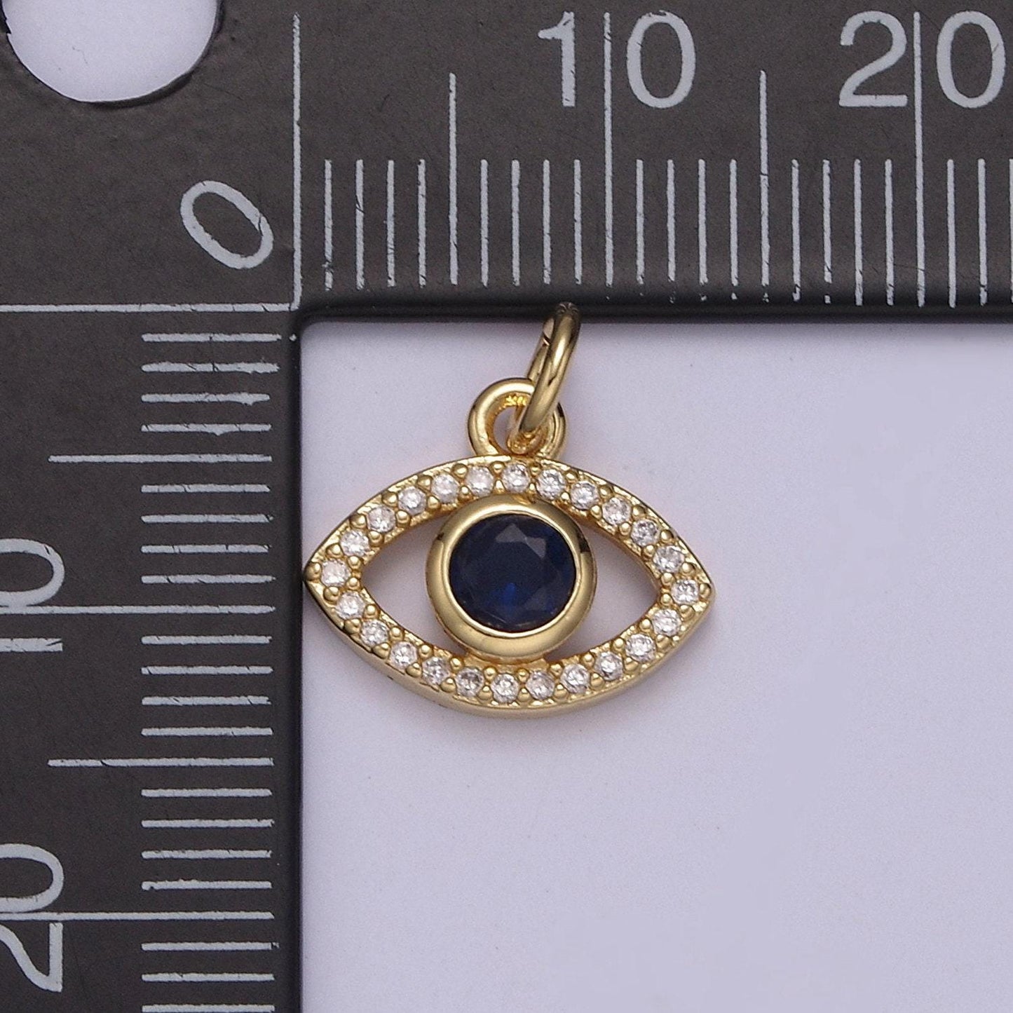 Dainty gold evil eye charm, micro pave blue evil eye pendant mini charm for diy add on bracelet earring minimalist necklace | n-917