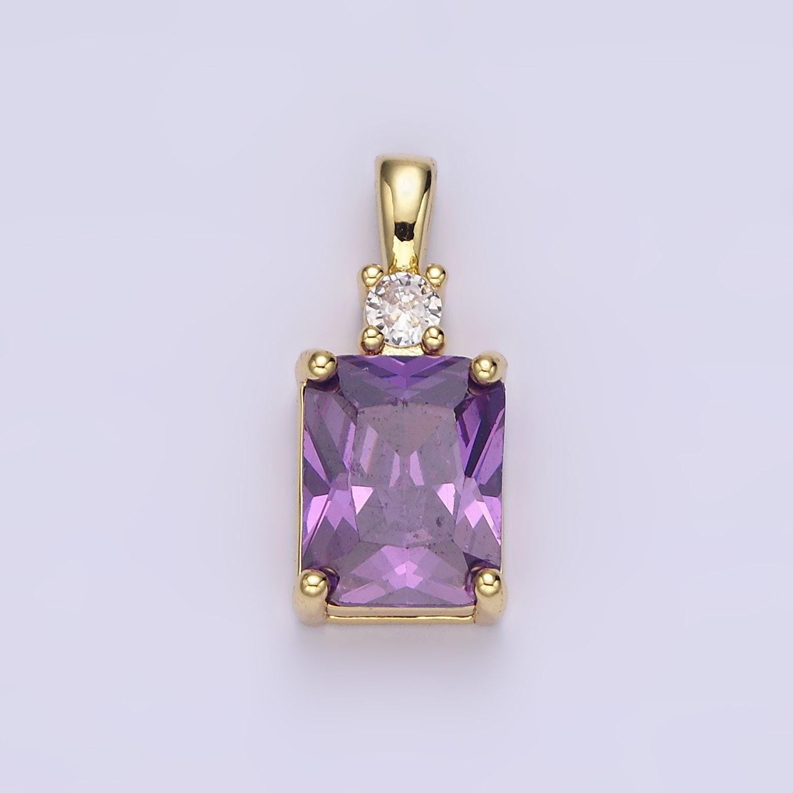 14k gold filled purple, pink, clear baguette square cz pendant | aa659 - aa661