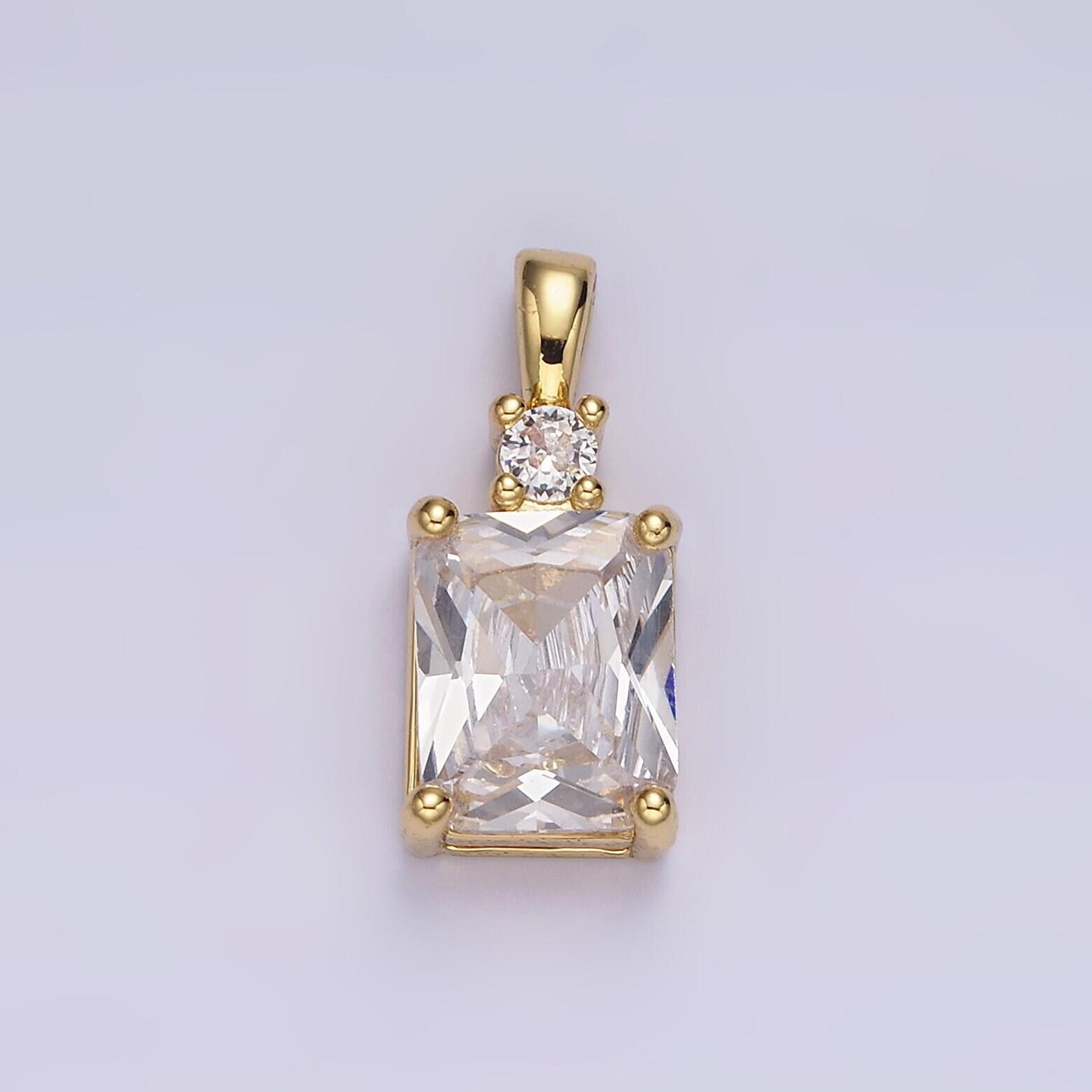 14k gold filled purple, pink, clear baguette square cz pendant | aa659 - aa661