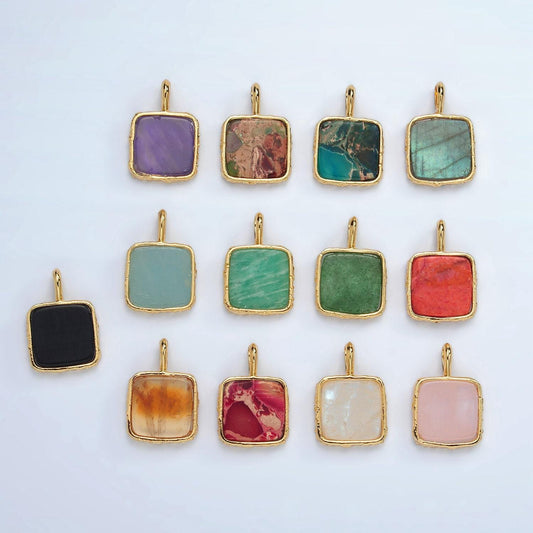24k gold filled 18mm square natural gemstone pendant | aa1358-aa1364