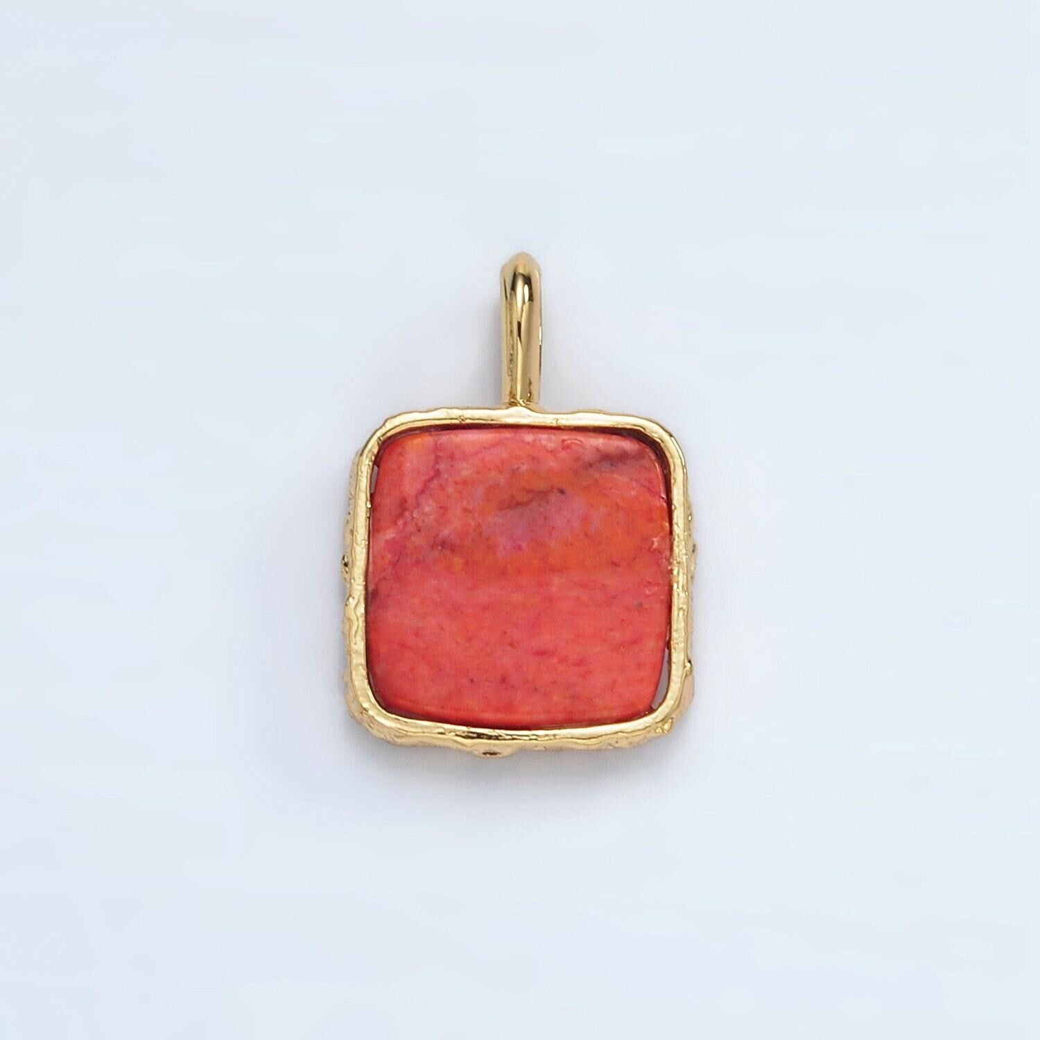 24k gold filled 18mm square natural gemstone pendant | aa1358-aa1364