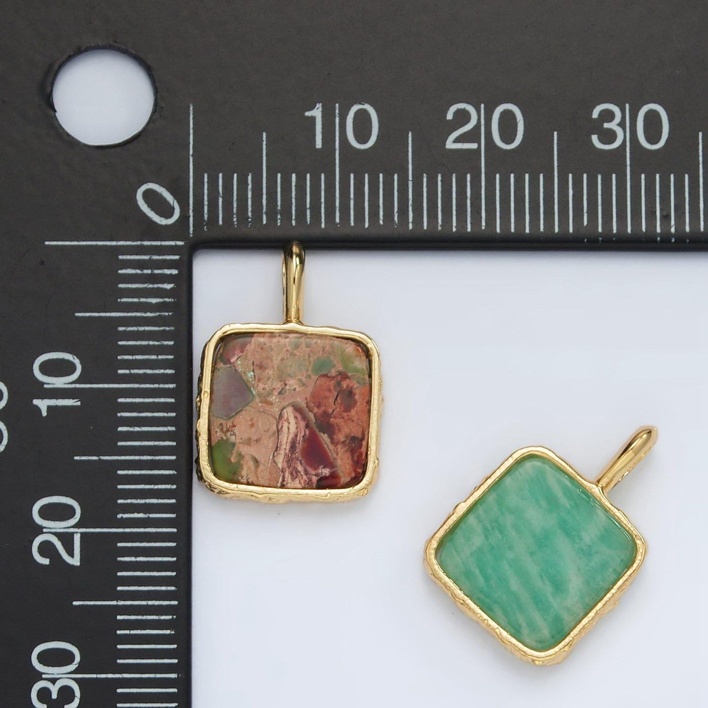 24k gold filled 18mm square natural gemstone pendant | aa1358-aa1364