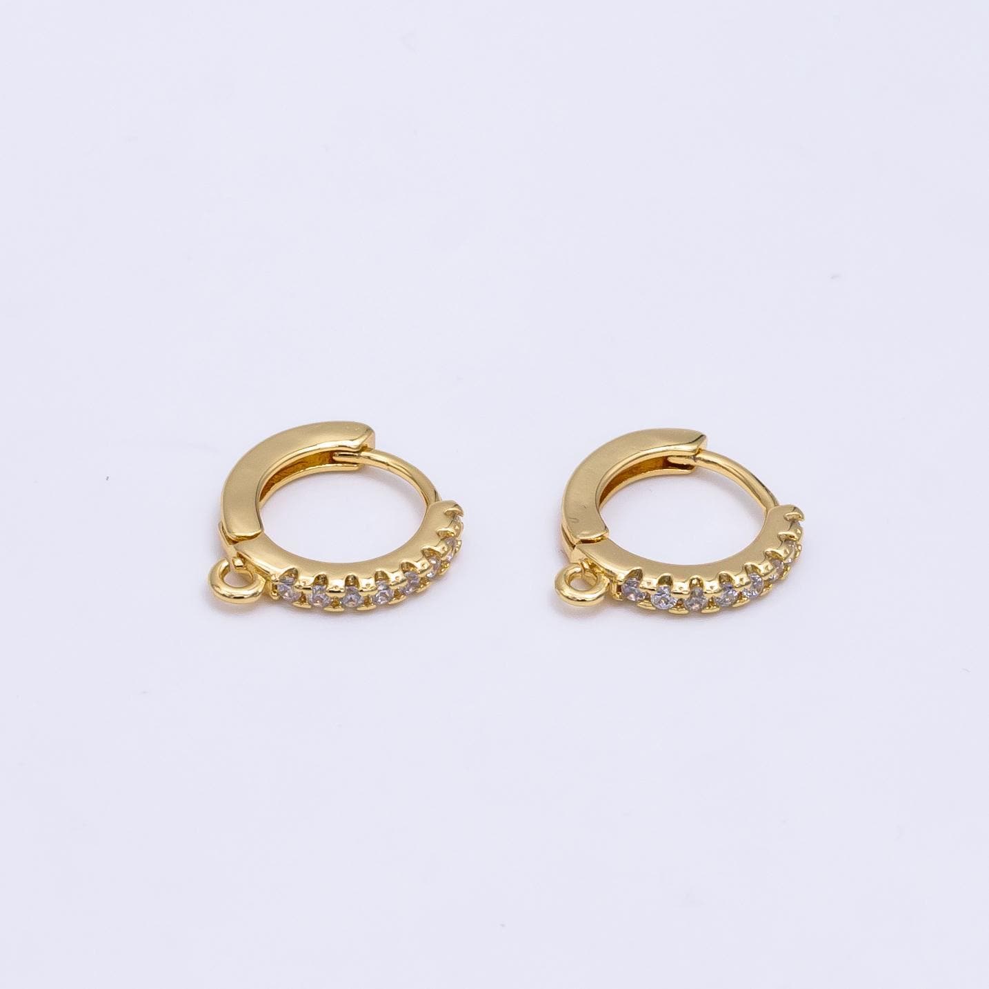 Gold filled clear cubic one touch w/ open link, lead nickel free lever back earring making component cz hoop, k-578