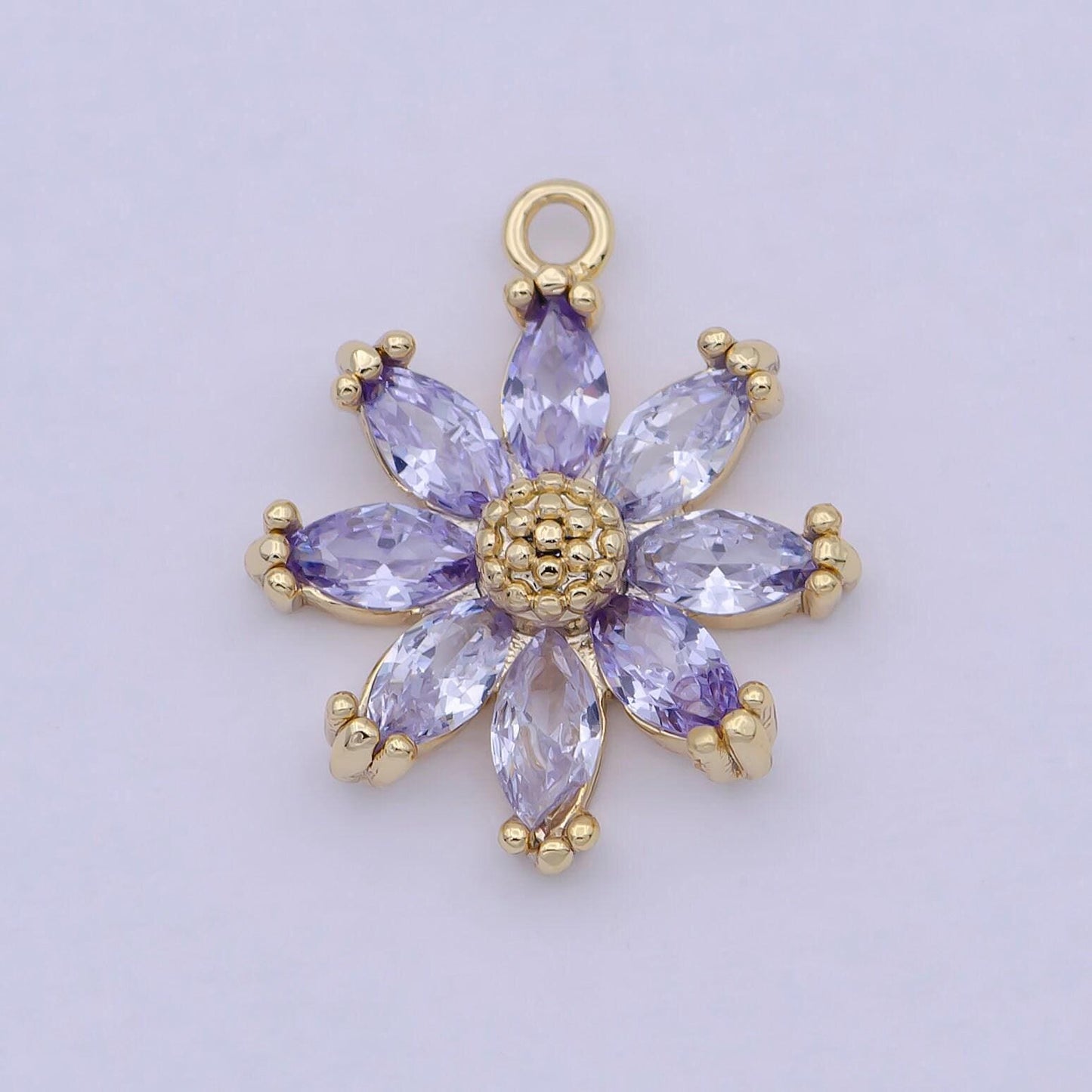 Daisy flower gold charm cz 18k gold plated brass micro pave earrings bracelet necklace diy jewelry making supply c-144