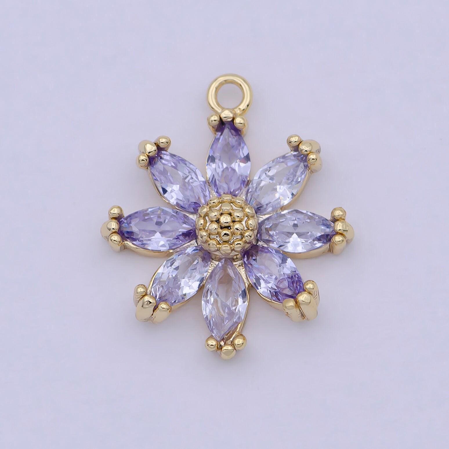 Daisy flower gold charm cz 18k gold plated brass micro pave earrings bracelet necklace diy jewelry making supply c-144