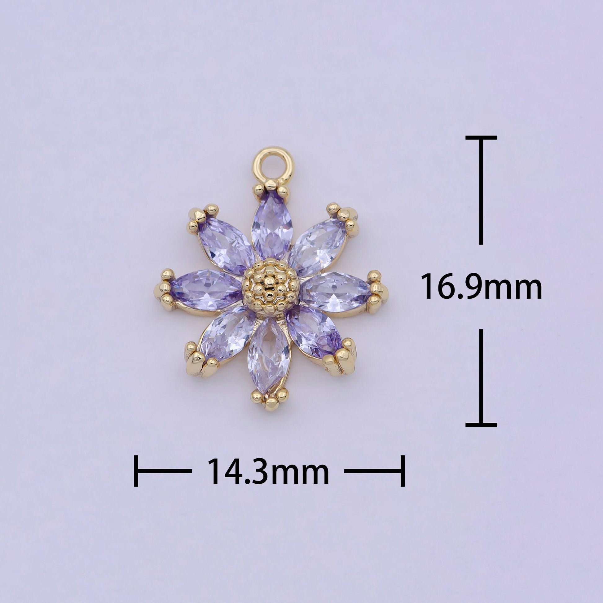 Daisy flower gold charm cz 18k gold plated brass micro pave earrings bracelet necklace diy jewelry making supply c-144