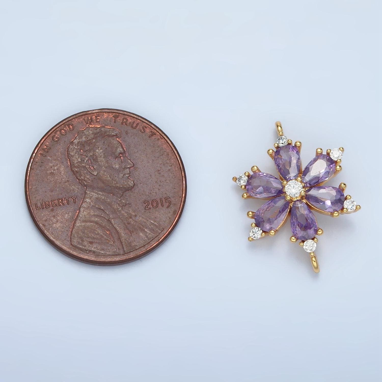 Mini gold flower charm connector for dainty purple flower jewelry finding handmade necklace earring bracelet link connector f234