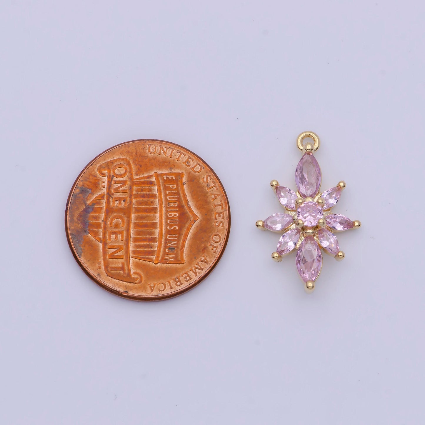 Gold pink cz lotus flower pendant, 16k gold plated micro paved yoga pink cz floral florette charm | ag136