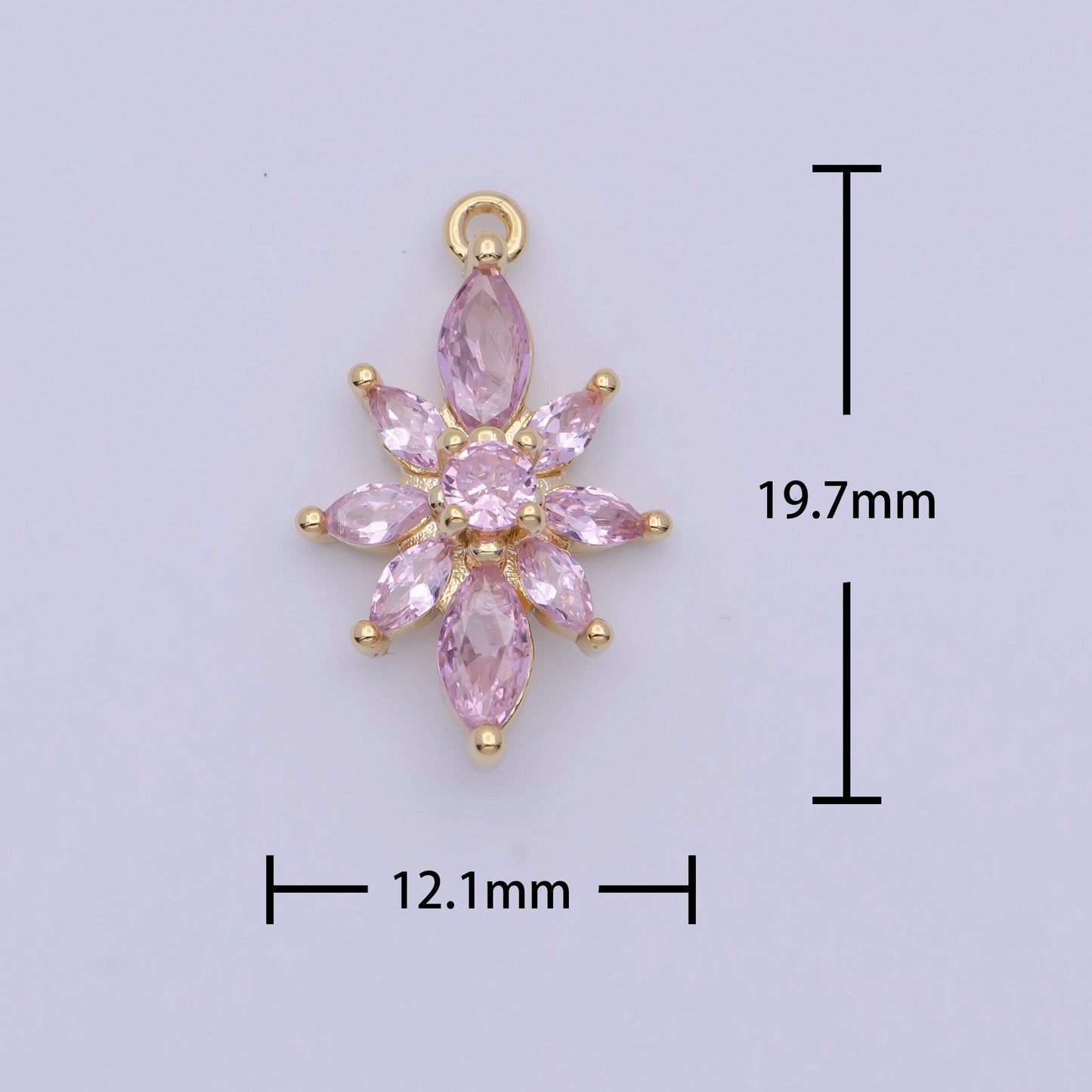 Gold pink cz lotus flower pendant, 16k gold plated micro paved yoga pink cz floral florette charm | ag136