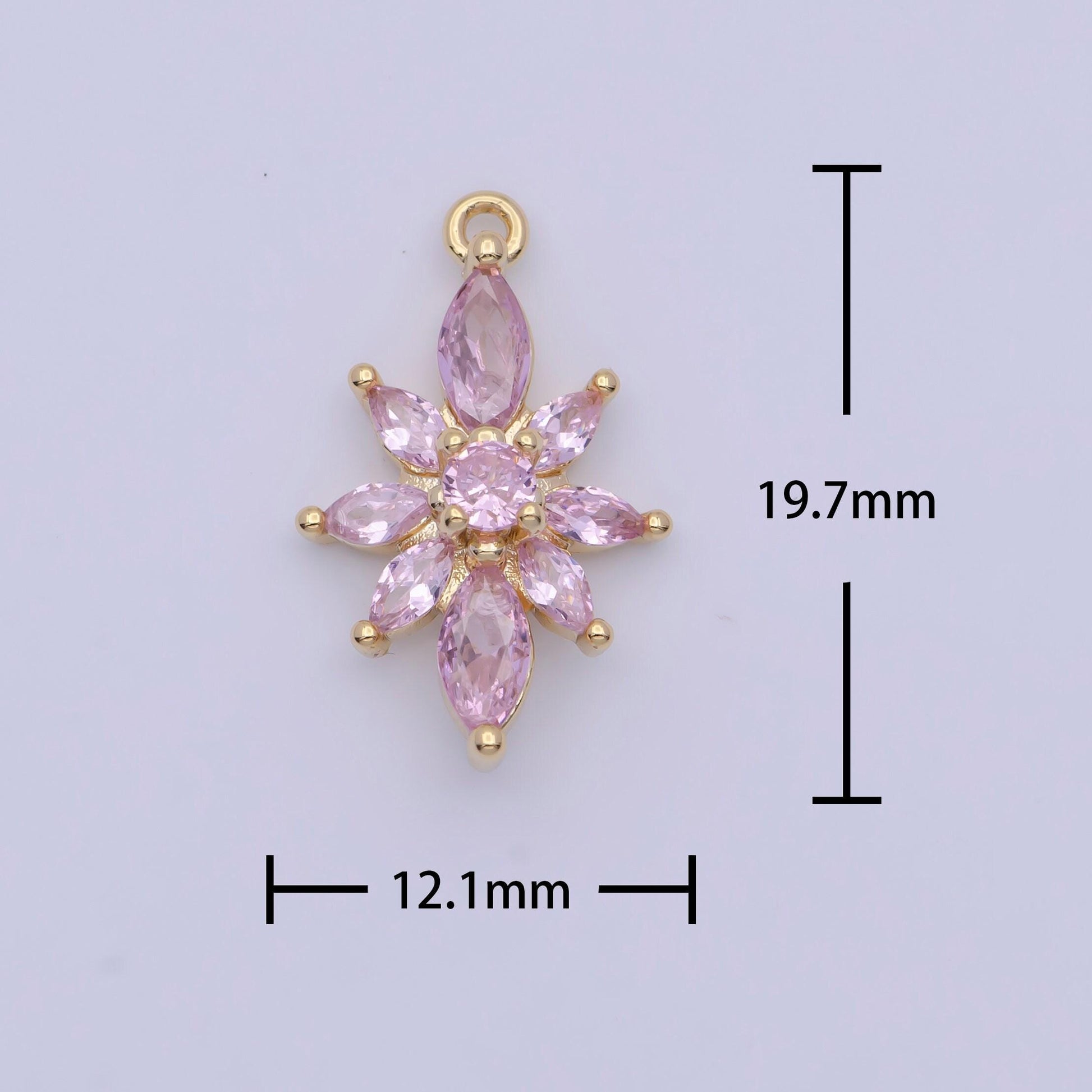 Gold pink cz lotus flower pendant, 16k gold plated micro paved yoga pink cz floral florette charm | ag136