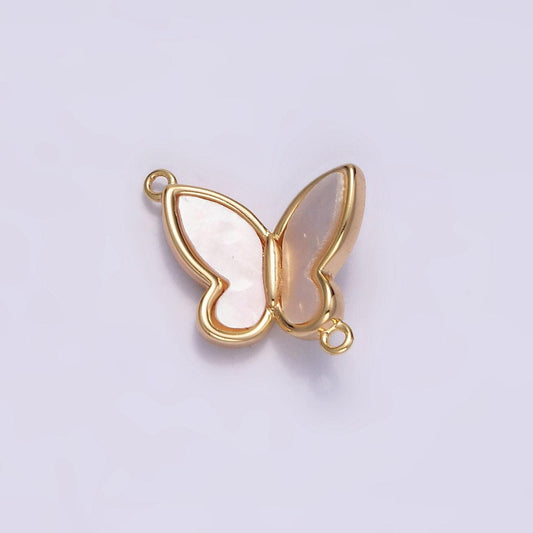 16k gold filled dainty butterfly mariposa shell pearl top charm connector for necklace bracelet component | g-696