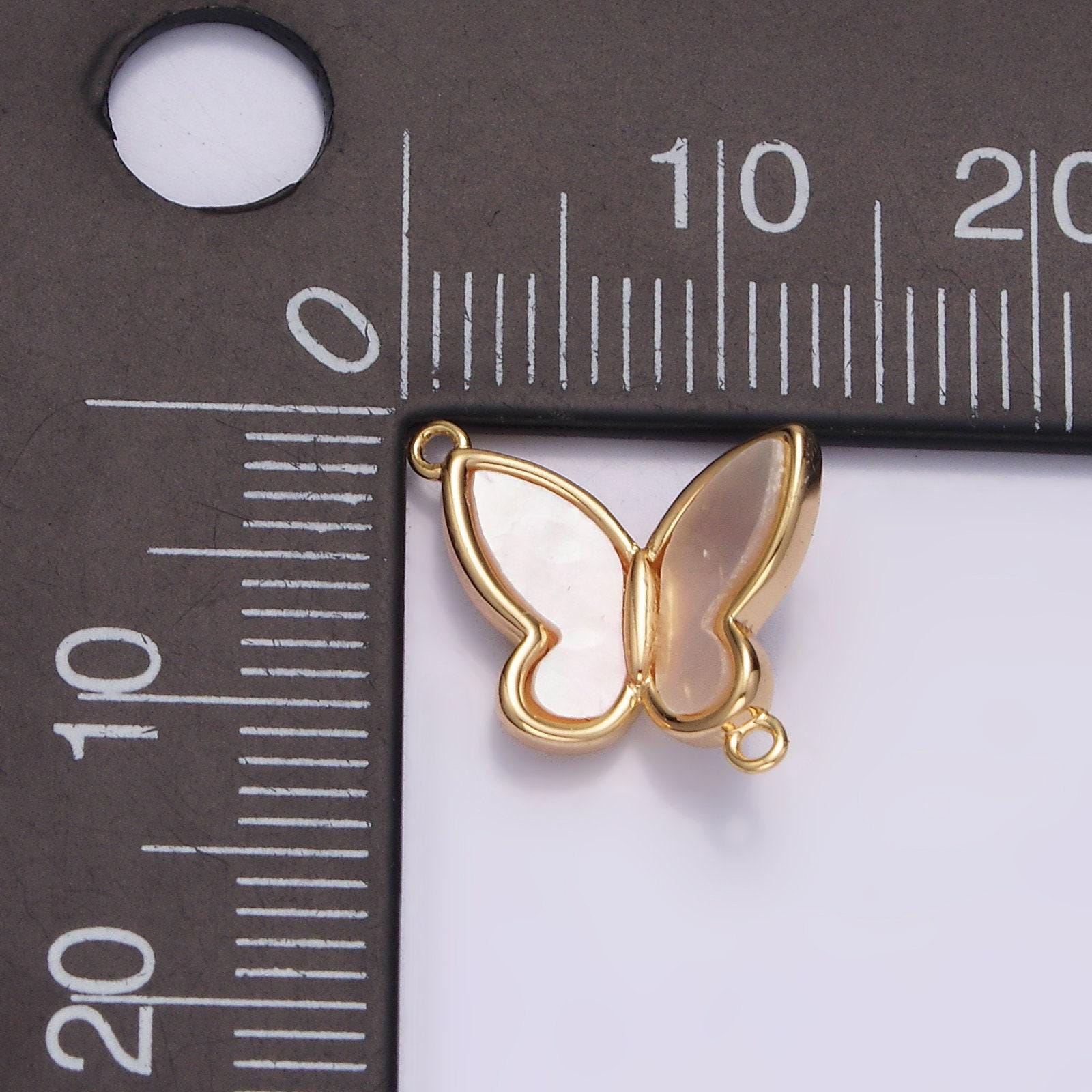 16k gold filled dainty butterfly mariposa shell pearl top charm connector for necklace bracelet component | g-696