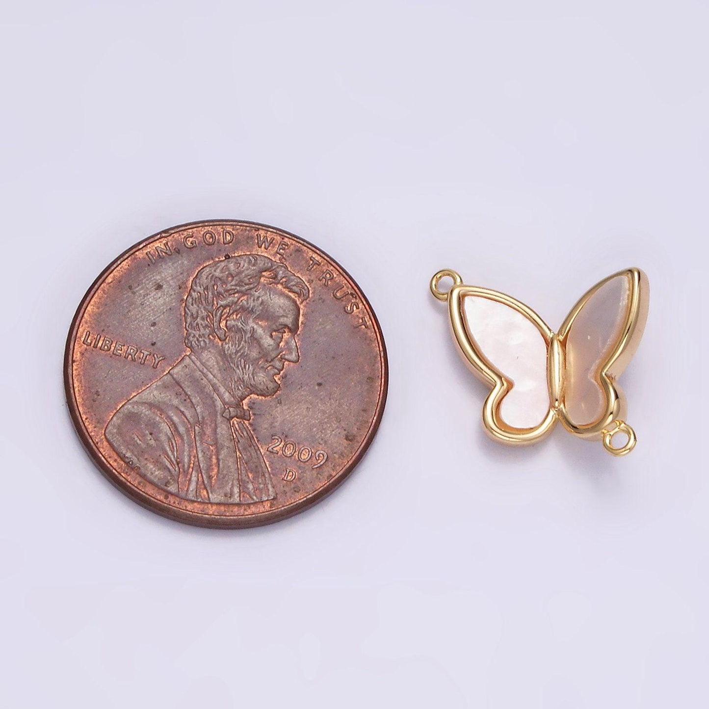 16k gold filled dainty butterfly mariposa shell pearl top charm connector for necklace bracelet component | g-696