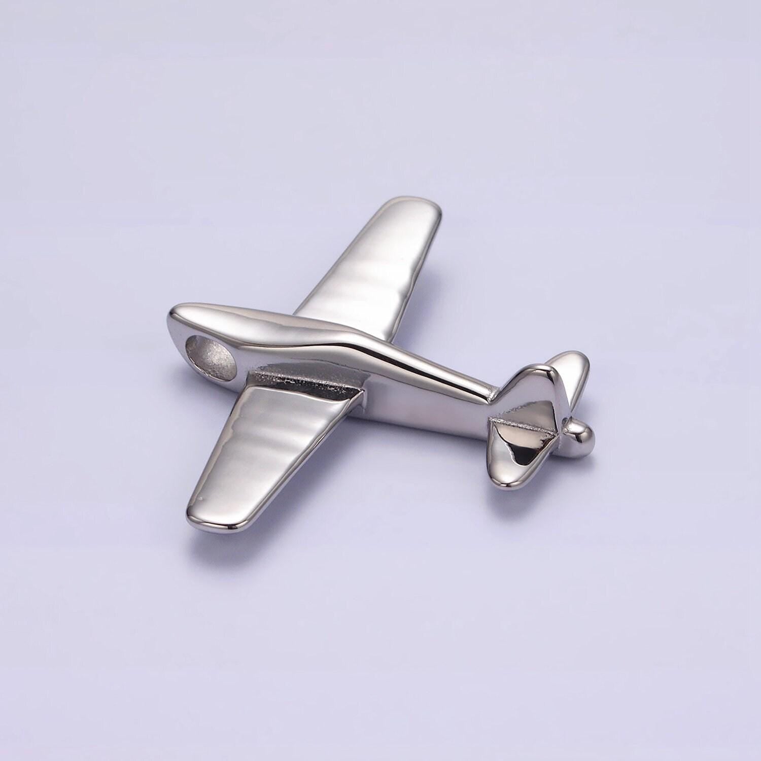 Stainless steel 50mm silver airplane flying aircraft statement pendant | p590