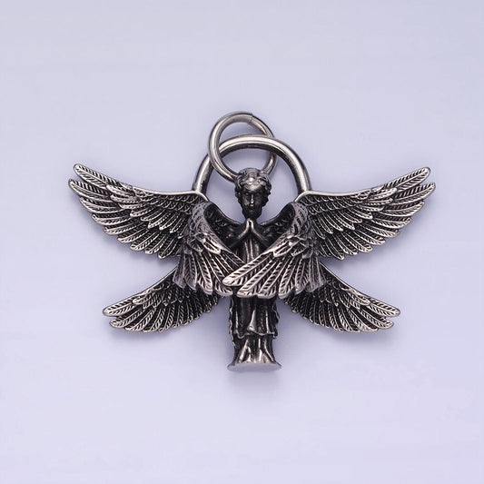 Stainless steel angel wings pendant double wing charm antique silver dark pendant for men jewelry p1369