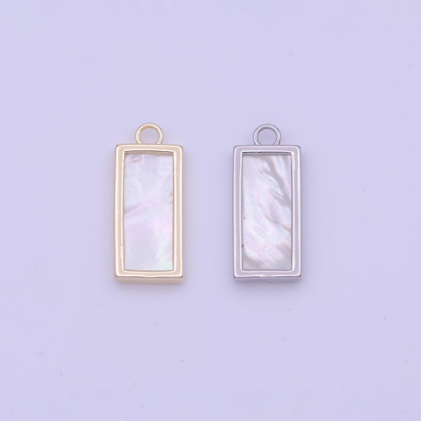 Dainty rectangle mother of pearl charm 19.4x8.1mm gold plated rectangle charm pearl charm for minimalist jewelry n-635