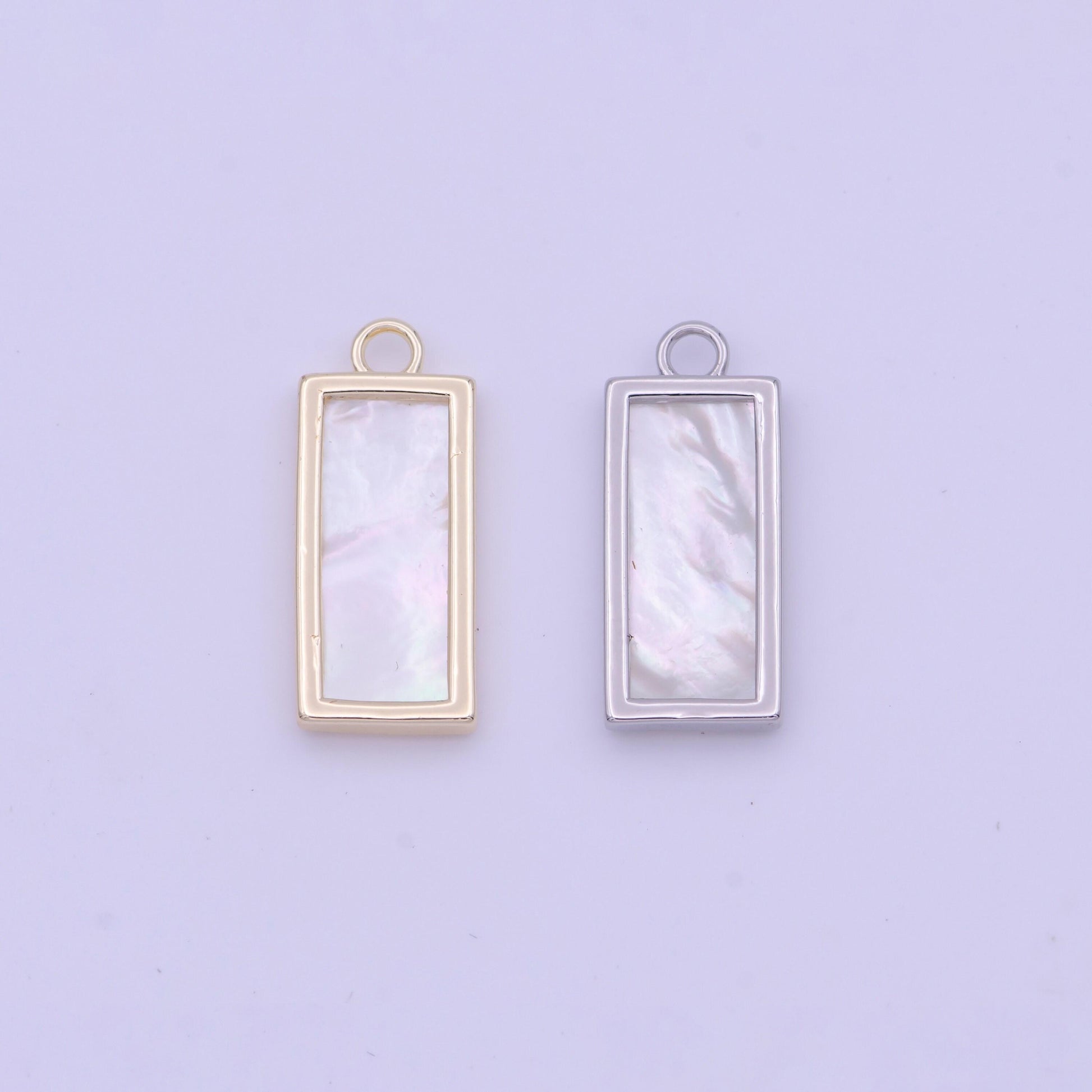 Dainty rectangle mother of pearl charm 19.4x8.1mm gold plated rectangle charm pearl charm for minimalist jewelry n-635