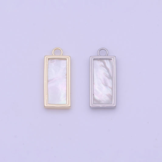 Dainty rectangle mother of pearl charm 19.4x8.1mm gold plated rectangle charm pearl charm for minimalist jewelry n-635