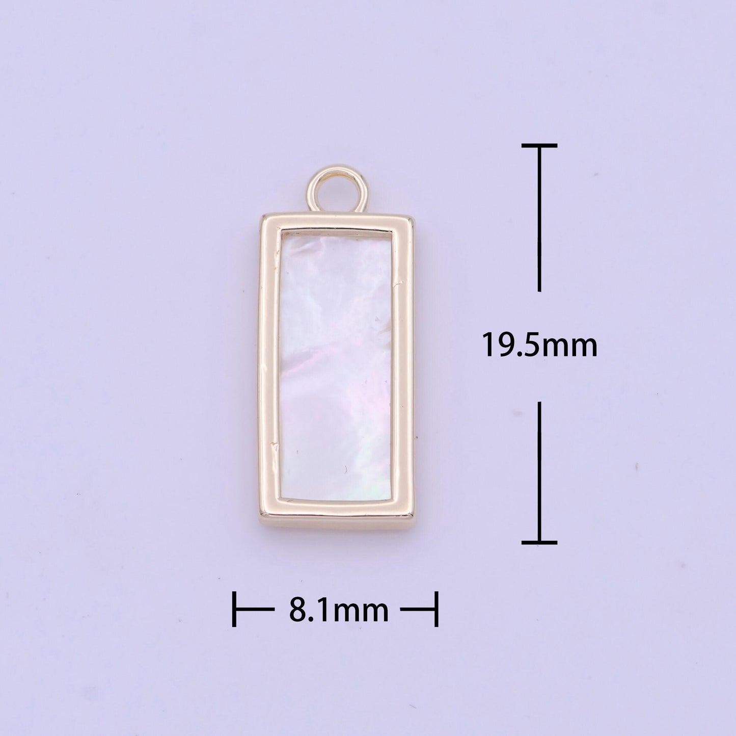 Dainty rectangle mother of pearl charm 19.4x8.1mm gold plated rectangle charm pearl charm for minimalist jewelry n-635