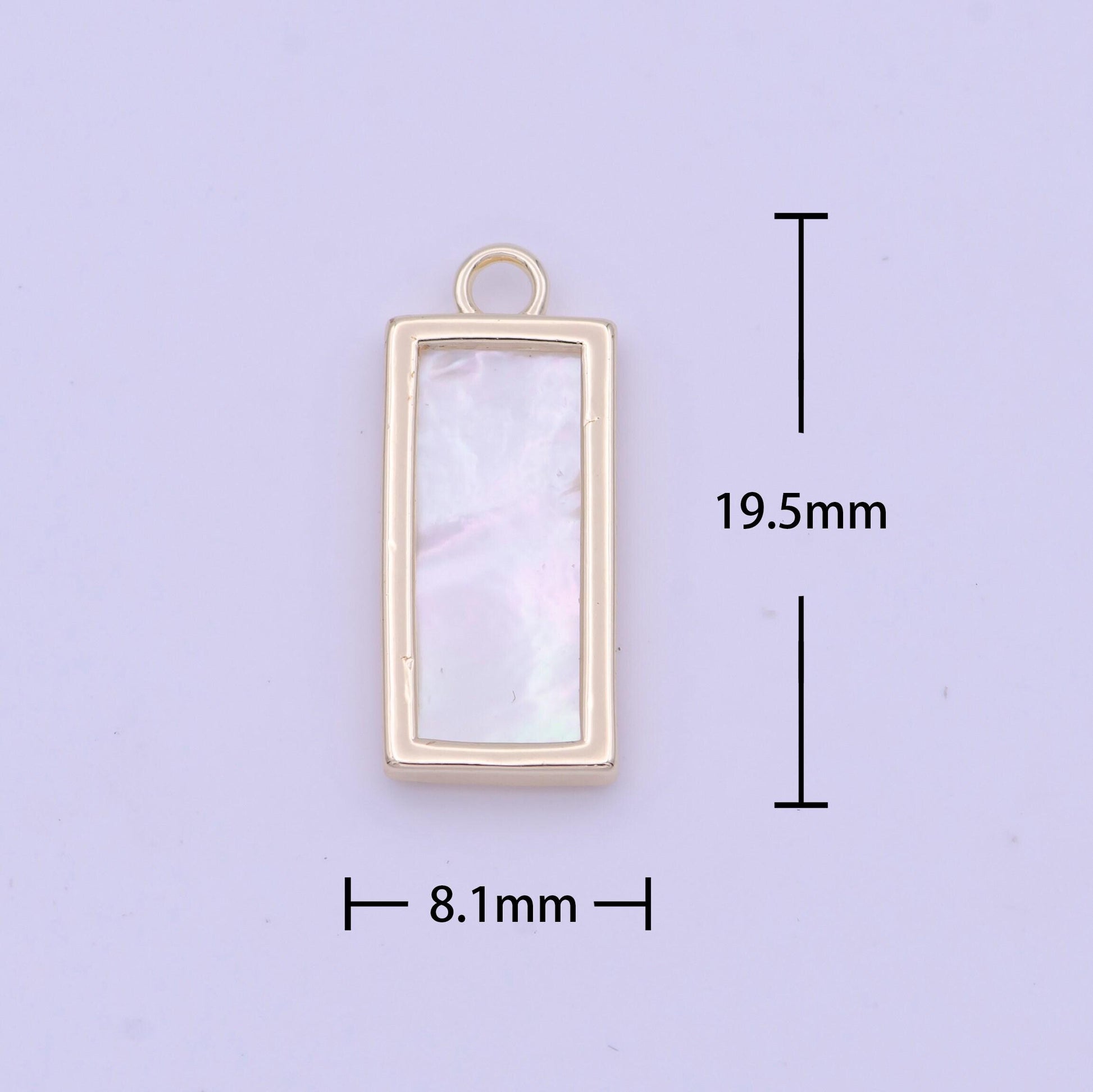 Dainty rectangle mother of pearl charm 19.4x8.1mm gold plated rectangle charm pearl charm for minimalist jewelry n-635