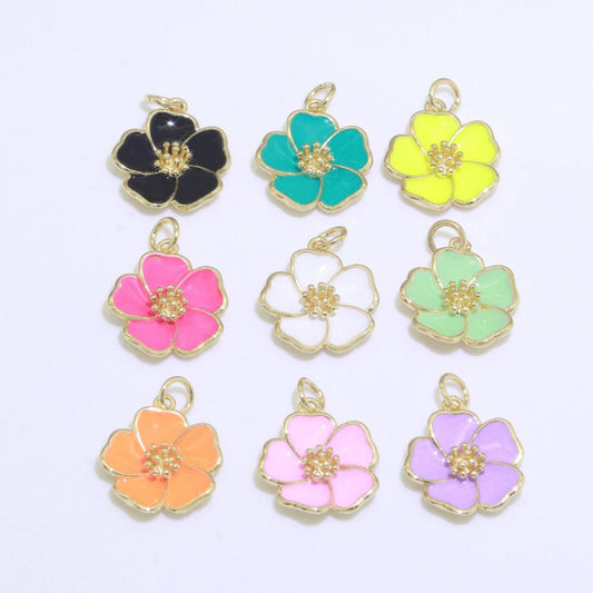 Dainty hibiscus charm tropical flower gold filled enamel charm hawaiian inspired jewelry pendant for necklace bracelet earring makings m-499